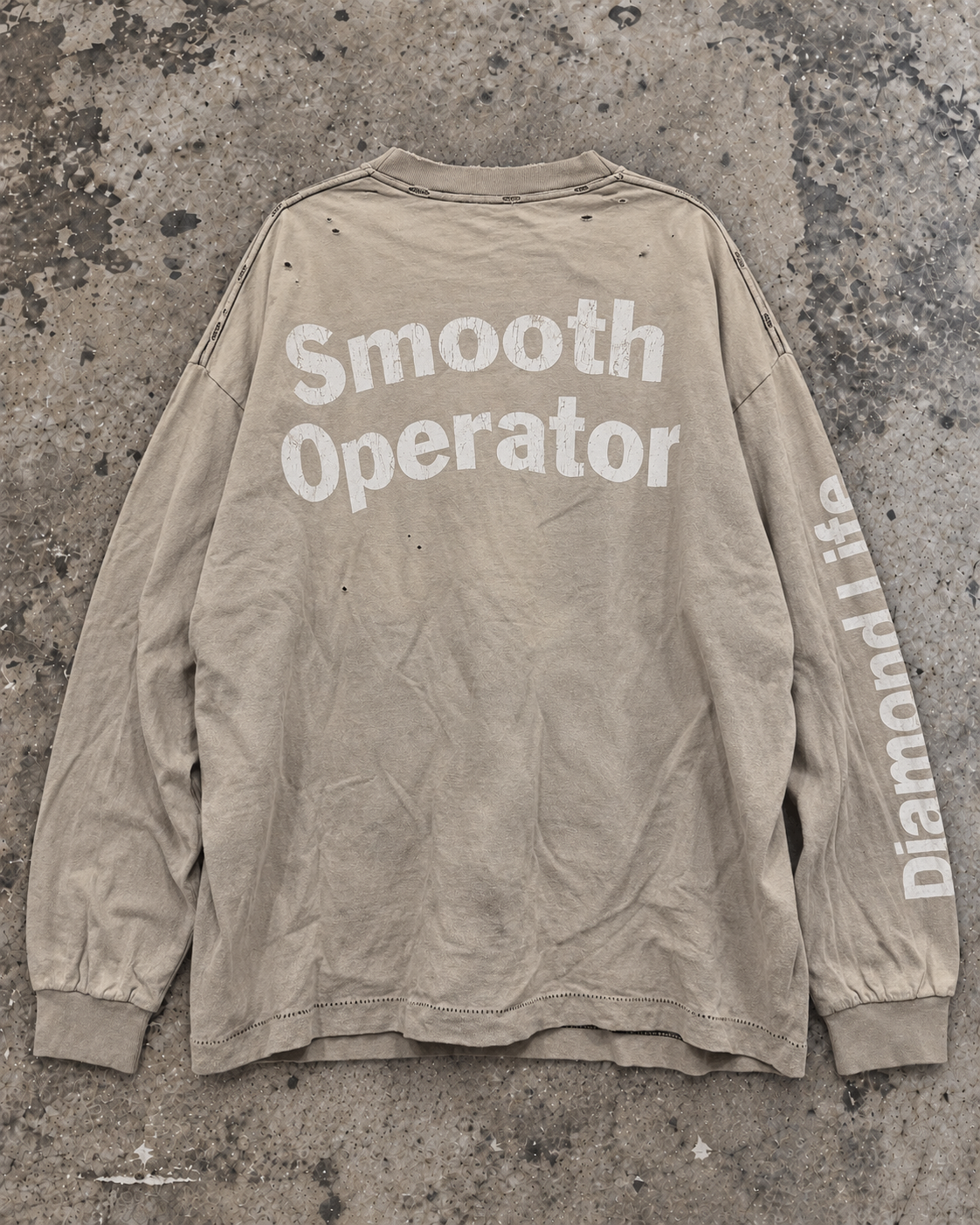 Vintage Sade Diamond Life long sleeve, back Smooth Operator print, on concrete
