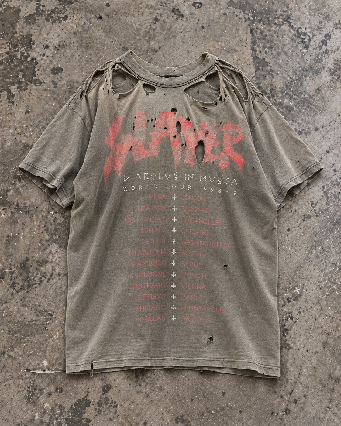 Vintage Slayer tee, back with Diabolus in Musica World Tour 1998-9 city list