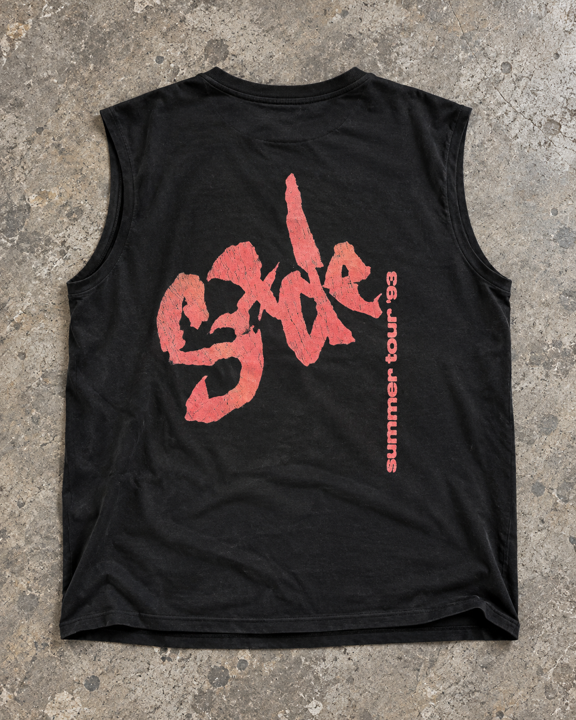 Vintage Sade Summer Tour '93 sleeveless tee, back, laid flat on concrete